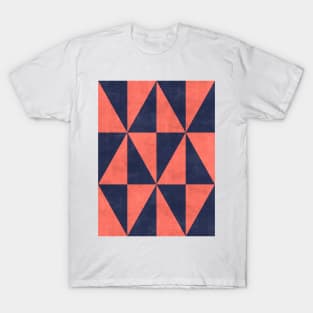 Geometric Triangle Pattern - Coral, Blue Concrete T-Shirt